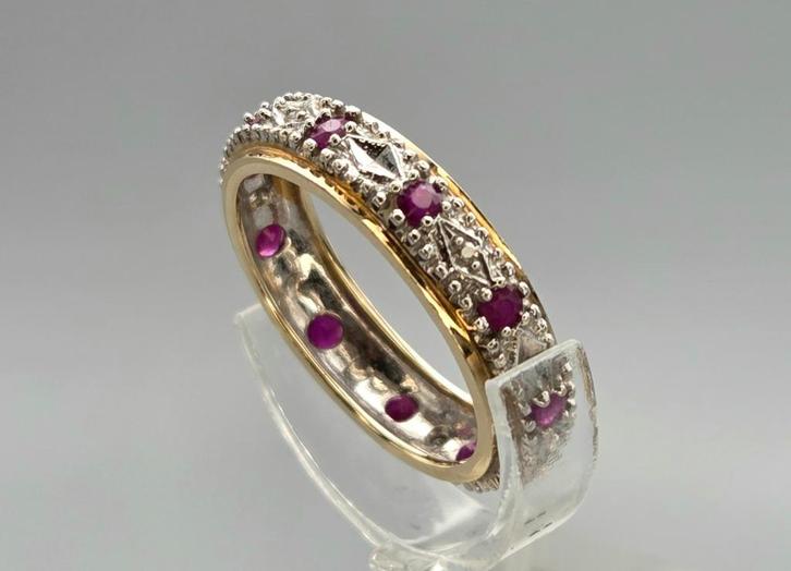 Gouden Vintage ring edelsteen robijn en diamant. 2025/568., Handtassen en Accessoires, Ringen, Zo goed als nieuw, Dame, Kleiner dan 17