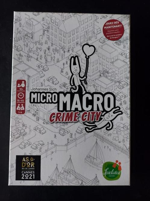 Micro Macro gezelschapspel (spelregels in het FR), Hobby en Vrije tijd, Gezelschapsspellen | Bordspellen, Zo goed als nieuw, Een of twee spelers