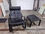 fauteuil à bascule modèle IKEA avec repose pied cuir noir, Maison & Meubles, Fauteuils, Enlèvement, Utilisé, Cuir