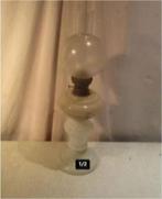 Belle lampe à huile ancienne en porcelaine et verre - 48 cm, Enlèvement ou Envoi