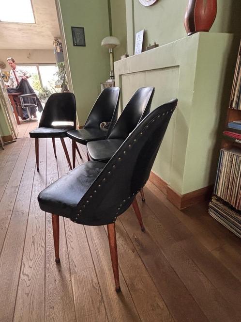 4 prachtige jaren 50 stoelen in skai leder, Antiek en Kunst, Curiosa en Brocante, Ophalen