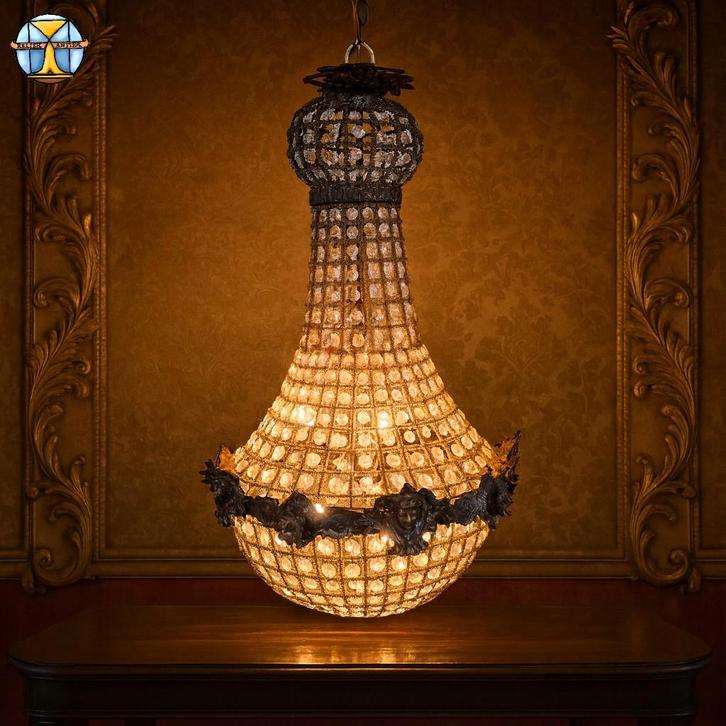 Vintage Louis XVI kroonluchter button empire glas en metaal, Antiek en Kunst, Antiek | Verlichting, Ophalen of Verzenden