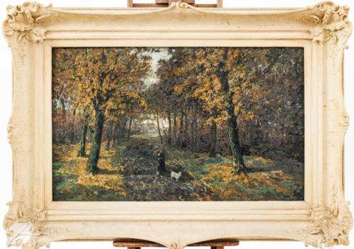 Louis Van Hoorde (1886-1935): Vrouw en geit in bos (168x122), Antiek en Kunst, Kunst | Schilderijen | Klassiek, Ophalen