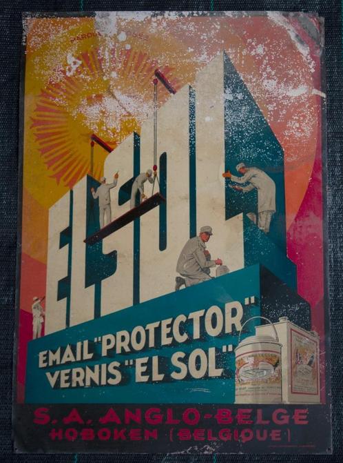 Anglo-Belge Hoboken Email Vernis EL SOL - metaal - vintage, Verzamelen, Merken en Reclamevoorwerpen, Gebruikt, Reclamebord, Verzenden