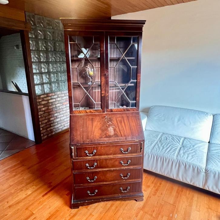 Vintage Engelse bureaukast, Huis en Inrichting, Kasten | Vitrinekasten, Gebruikt, 150 tot 200 cm, 50 tot 100 cm, 25 tot 50 cm