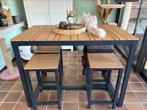 Hoge tafel met 4 barkrukken - Industriele stijl van Exterioo, Huis en Inrichting, Tafels | Eettafels, Gebruikt, Rechthoekig, Overige houtsoorten
