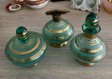 Toiletset flessenpot baguer opaline glas versterkt goud, Antiek en Kunst, Ophalen of Verzenden