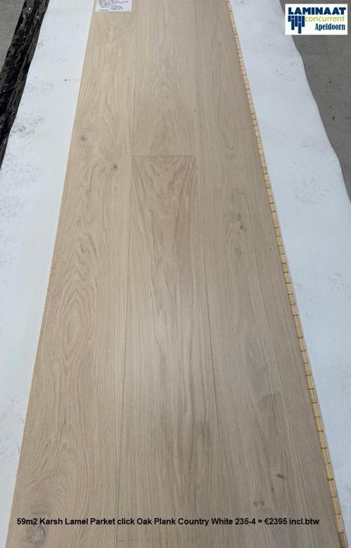 59m2 XL Lamel Parket click Oak Plank Country 235-4 = €2395, Huis en Inrichting, Stoffering | Vloerbedekking, Nieuw, Parket, Crème