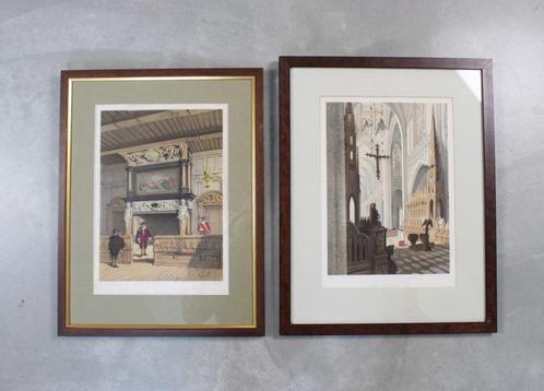 litho's stadhuis & kathedraal Antwerpen, 19de eeuw, Antiek en Kunst, Kunst | Litho's en Zeefdrukken, Ophalen of Verzenden