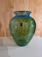 Vintage Hongaarse Craquelé Vaas - Karcag - Blauw/Groen, Antiek en Kunst, Ophalen