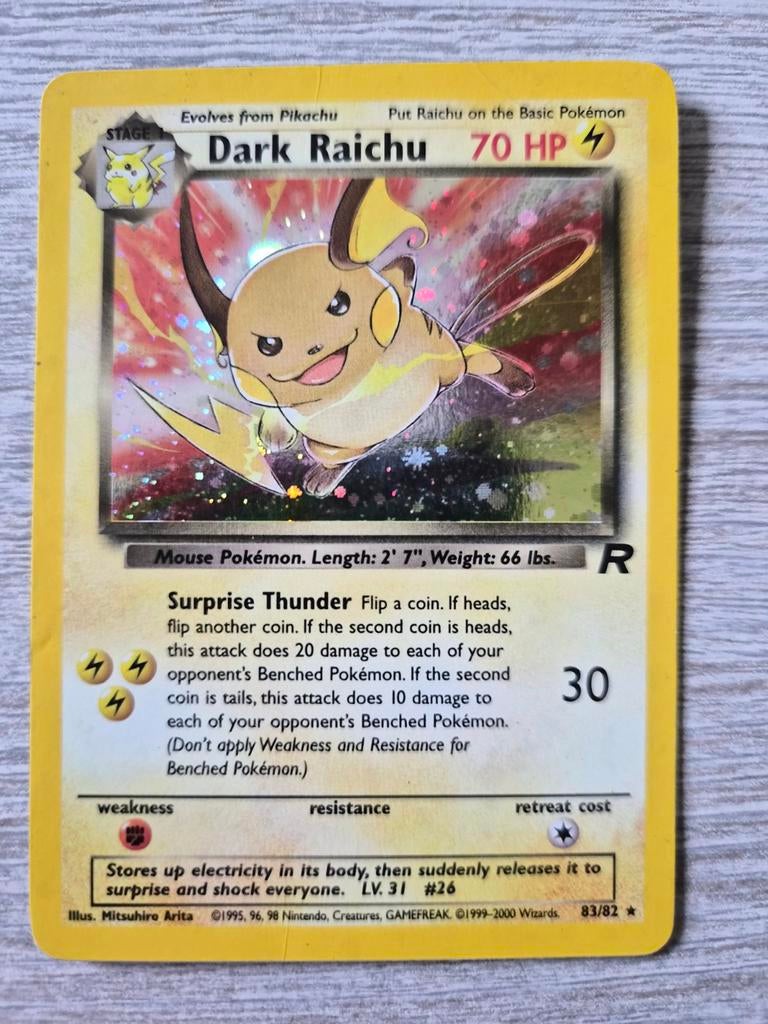 Carte bonus Dark Raichu Holo Team Rocket 83/82, Enlèvement ou Envoi, Utilisé, Cartes en vrac, Foil
