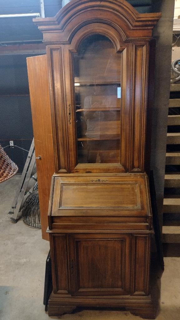 Kleine eikenhouten secretaresse met vitrinekast, Huis en Inrichting, Kasten | Secretaires, Ophalen, Gebruikt