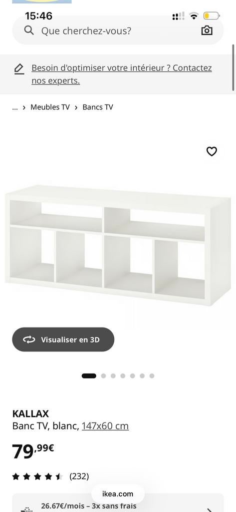 Vends meuble télé Kallax 147x60 cm, Maison & Meubles, Enlèvement, Comme neuf