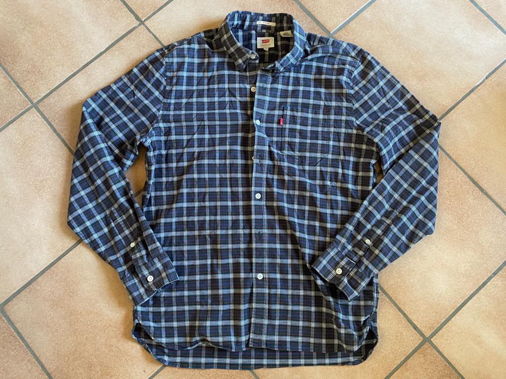 Levi’s chemise L stretch noire à carreau petit col TB ét, Tour de cou 41/42 (L), Porté, Levi’s, Noir