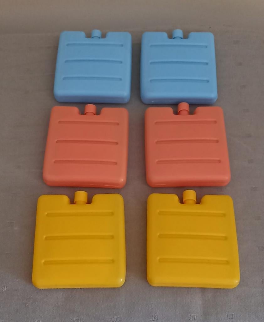 3X Mini koelelementen blauw, oranje & geel., Caravanes & Camping, Glacières, Enlèvement, Comme neuf, Élément de refroidissement