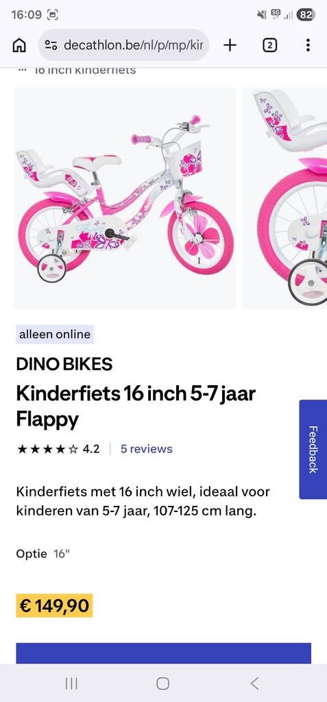 Hele mooie kinderfiets 16inch, Ophalen, Zijwieltjes