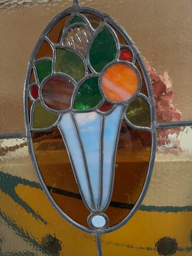 Antieke glas-in-lood ramen Art Deco – 45 x 50 cm – set van 6, Antiek en Kunst, Kunst | Designobjecten, Ophalen