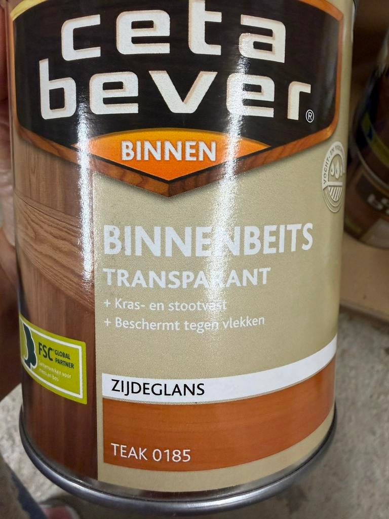 Cetabever transparante beits teakkleurig 0,75liter, Hobby en Vrije tijd, Knutselen, Nieuw, Hout, Transparant, Ophalen of Verzenden