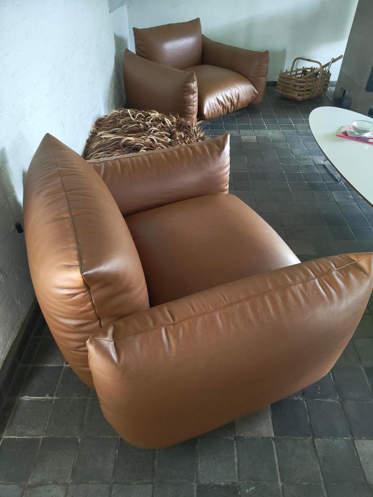 2 Marenco Arflex bruin leer eenzit, Ophalen, Gebruikt, Eenpersoons, Rechte bank