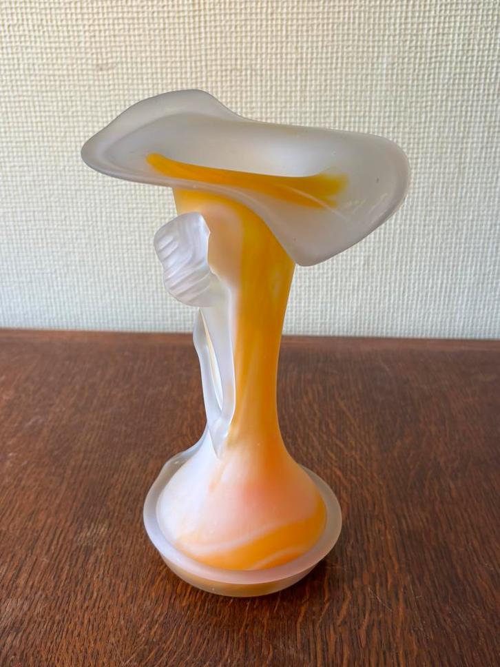 Vase en verre dépoli orange et blanc – style Murano, Antiquités & Art, Antiquités | Verre & Cristal, Enlèvement ou Envoi