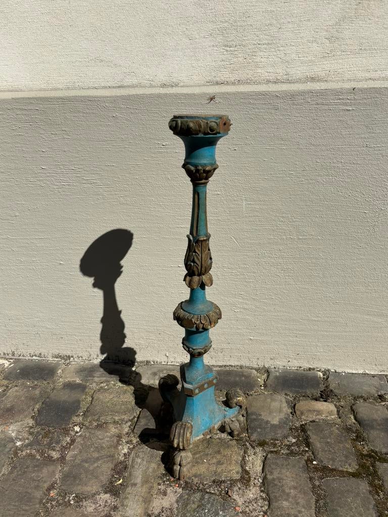 18eeuwse kandelaar in polychroom hout, Ophalen of Verzenden, Overige materialen