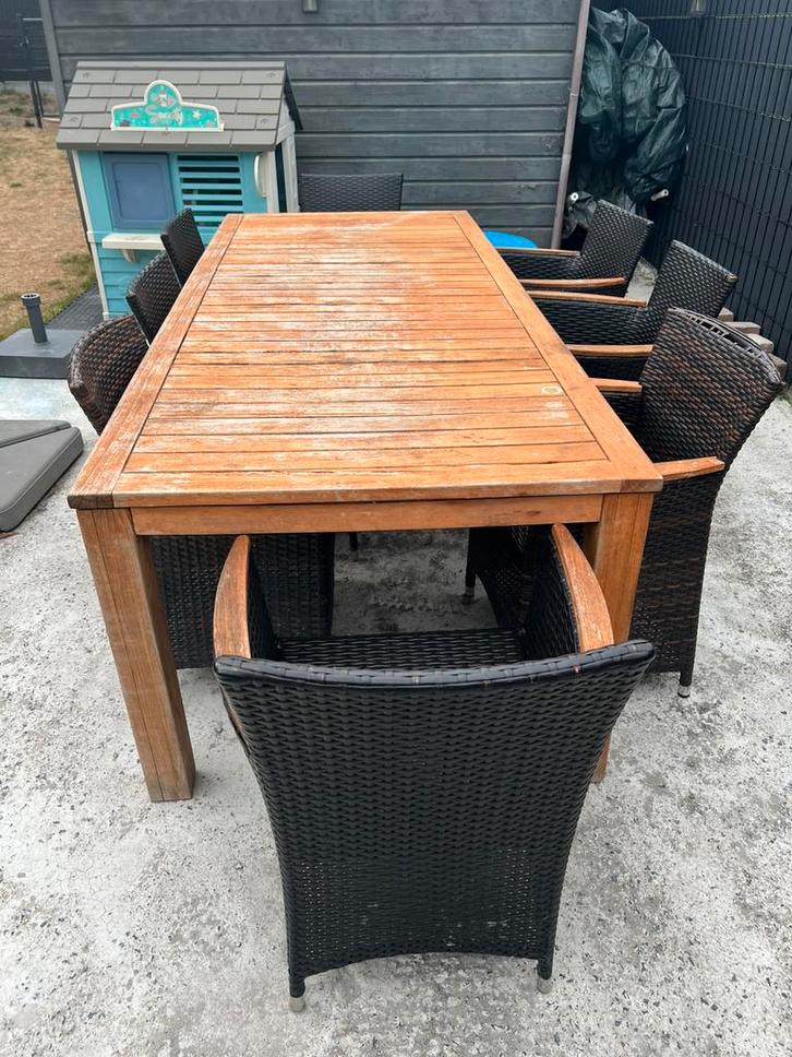 Prachtige set van 10 wicker tuinstoelen (incl. kussens), Jardin & Terrasse, Chaises de jardin, Utilisé, Osier, Enlèvement