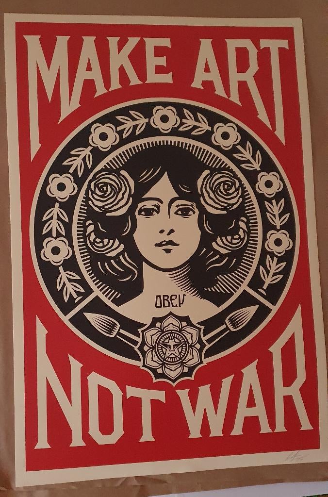 Fairey (obey) Make art not war, print, 2000 tot heden, Ophalen of Verzenden, Gesigneerd, Zeefdruk