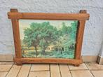 Rustiek Vintage Wandpaneel – Eikenhouten Kader – Landschap, Antiek en Kunst, Ophalen
