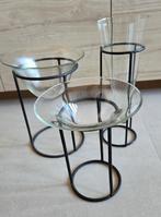 3 vazen op metalen voet, Ophalen, Gebruikt, Glas, Minder dan 50 cm