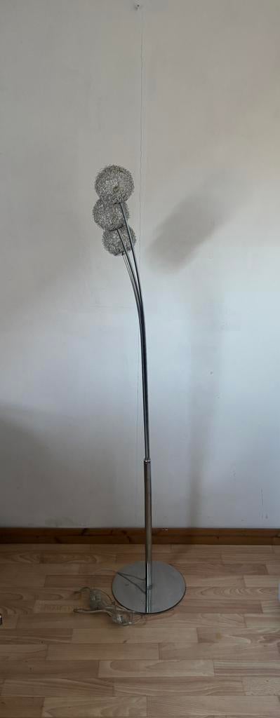 Lampadaire Vintage argenté 3points /boules de lumière 150cm, Enlèvement, Comme neuf