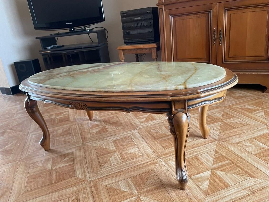 Massief houten/marmer salontafel, Antiek en Kunst, Ophalen