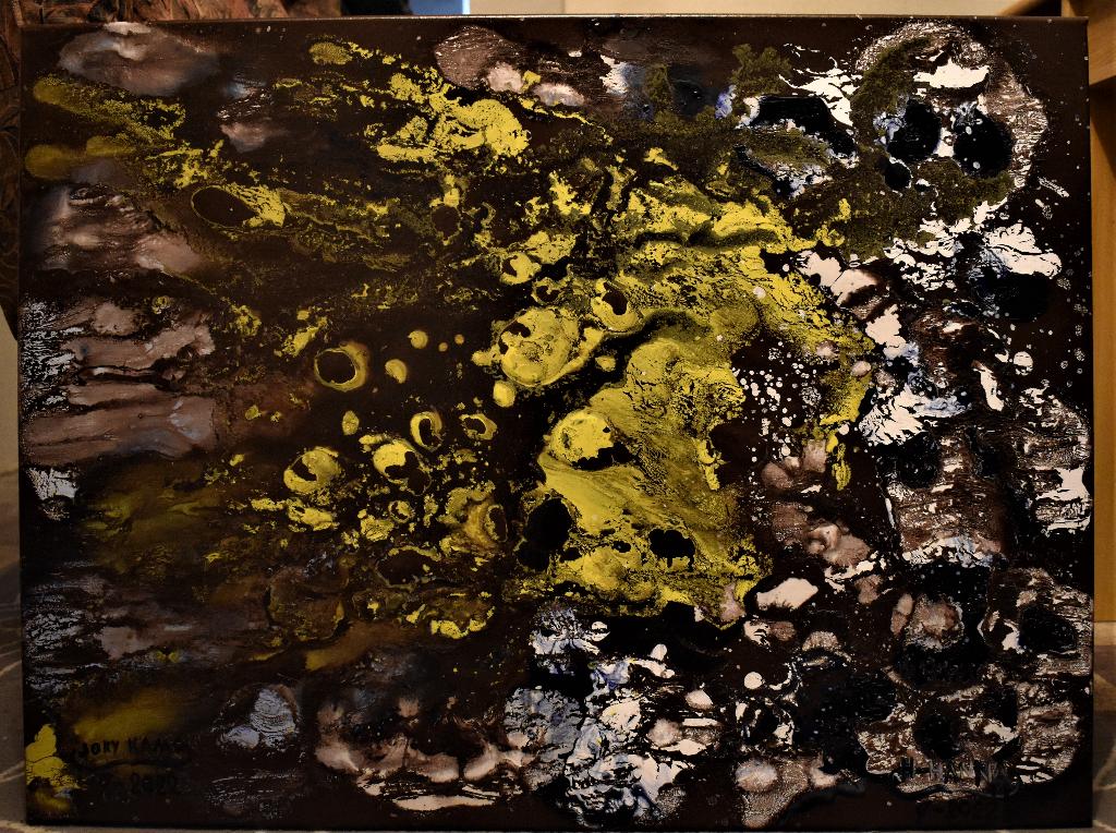 Abstract schilderij van Peacock Aelle, door Joky Kamo, Ophalen