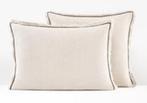 2 taies d'oreiller en lin lavé beige avec bourdon noir, Enlèvement, Neuf, Noir, Oreiller