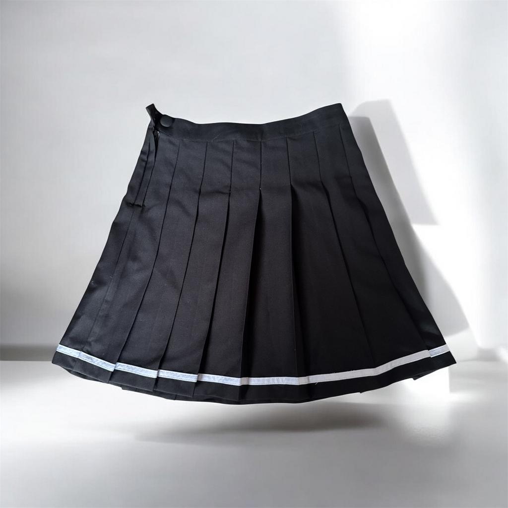 Zwart geplooid rokje met witte strepen, maat S, Verzenden, Zo goed als nieuw, Maat 36 (S), Zwart