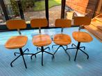 4 industriële houten atelierstoelen verstelbaar, Ophalen, Gebruikt, Bruin, Vier