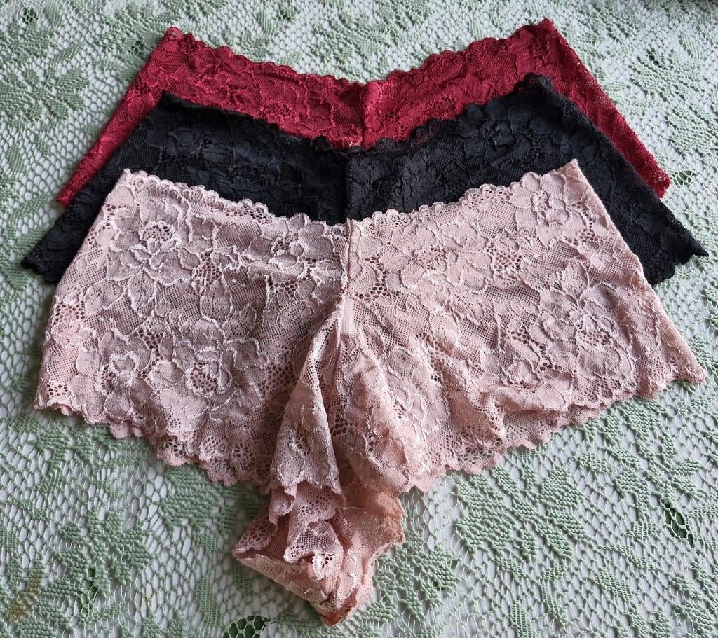 Tailleslips - kant - rood/roze/zwart - maat XL - 3 stuks, Verzenden, Rood, Slip