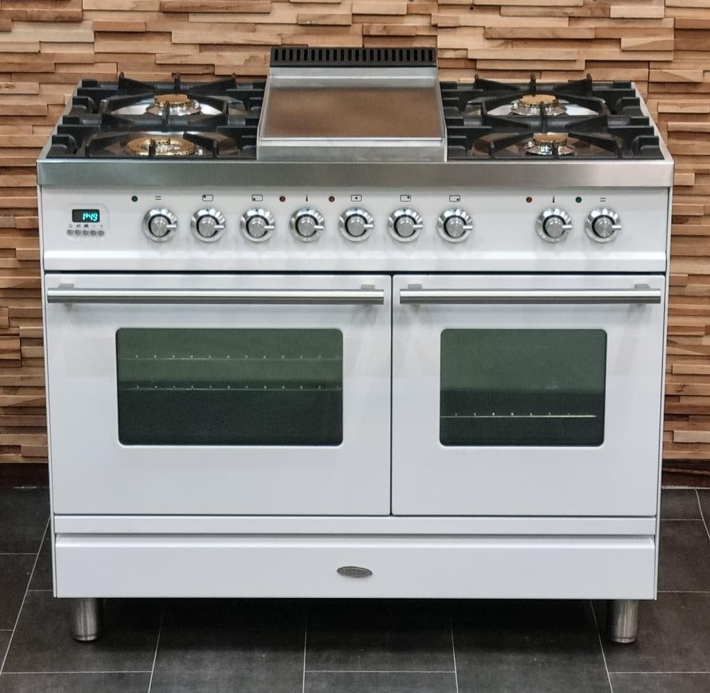 🔥Luxe Fornuis Boretti 100cm wit + rvs 5 pits frytop 2 ovens, Gaz, Classe énergétique A ou plus économe, Comme neuf, Enlèvement