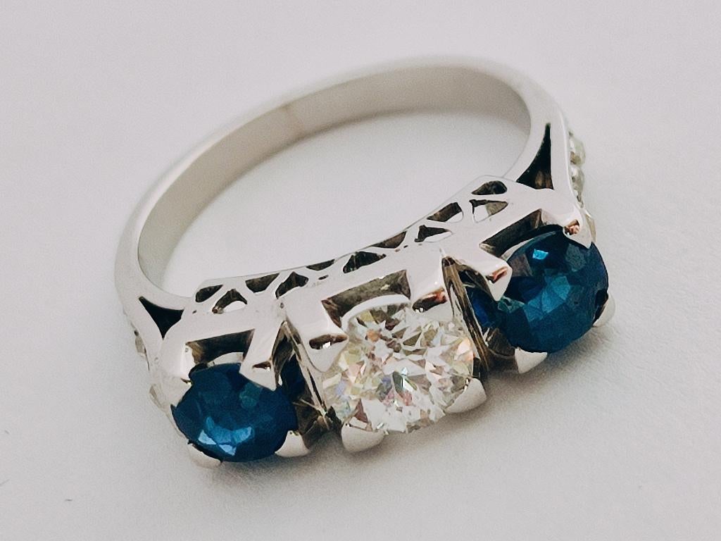 Artdeco gouden ring met diamanten 1,01kt ,saffieren 1,19kt, Ophalen of Verzenden, Zo goed als nieuw, Dame of Heer, Met edelsteen