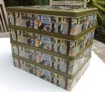 4 Blikken dozen ‘Markt met koekjeswagen’ Destrooper ‘90, Ophalen of Verzenden, Zo goed als nieuw, Koek(jes), Overige merken