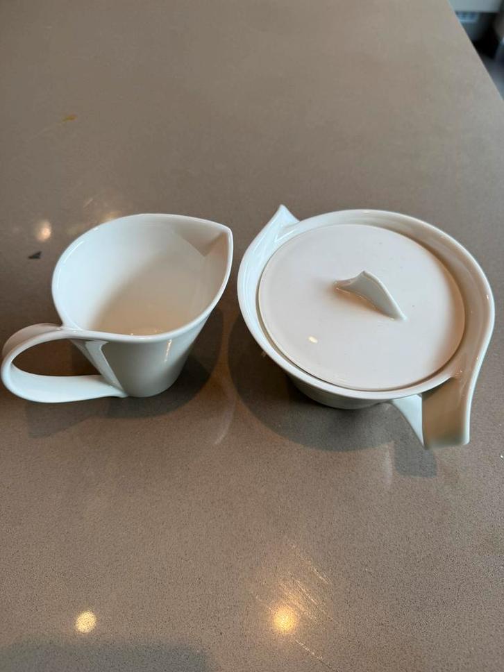 Villeroy & Boch roomkan + suikerpot (Fine China, Luxembourg), Huis en Inrichting, Keuken | Servies, Zo goed als nieuw, Porselein