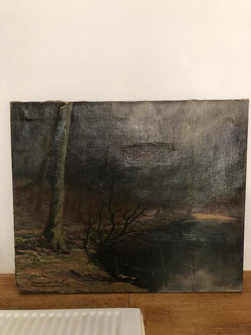 KUNST SCHILDERIJ OLIE CANVAS MONIQUE DE CLERQ BOS, Antiek en Kunst, Kunst | Schilderijen | Klassiek, Ophalen of Verzenden