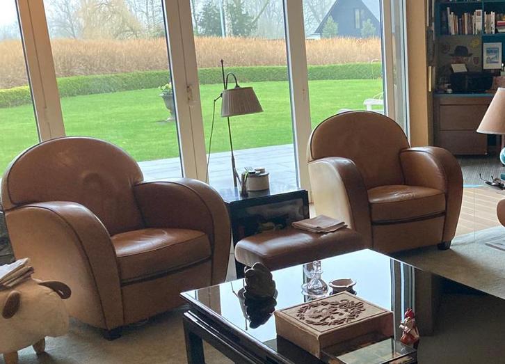 Set v 2 zetels in leder, Huis en Inrichting, Zetels | Complete zithoeken, Gebruikt, Ophalen