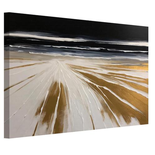 Scène de plage avec toile dorée 60x40cm - 18mm., Antiquités & Art, Art | Peinture | Abstraite, Envoi