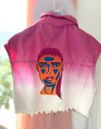 Cropped pink denim vest with hand-painted face (S/M) NEW, Maat 38/40 (M), Nieuw, Roze, Bershka
