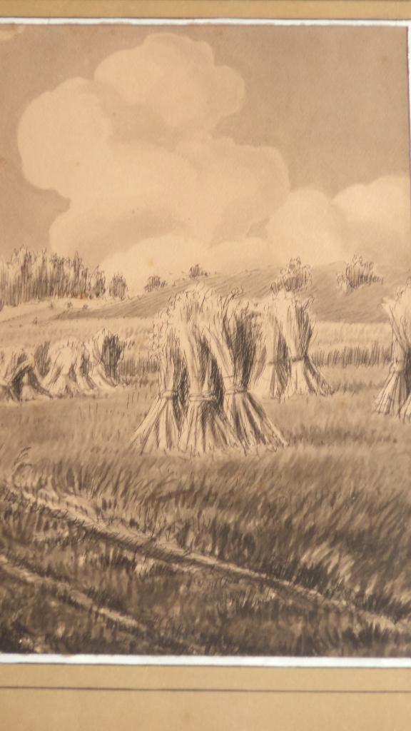 René PENNARTZ Liège encre pastel et lavis, gerbes de blé, Antiquités & Art, Art | Peinture | Classique, Enlèvement ou Envoi