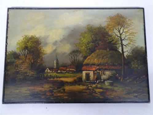 A5264 Boederij op houten plaat., Antiek en Kunst, Kunst | Schilderijen | Klassiek, Ophalen of Verzenden