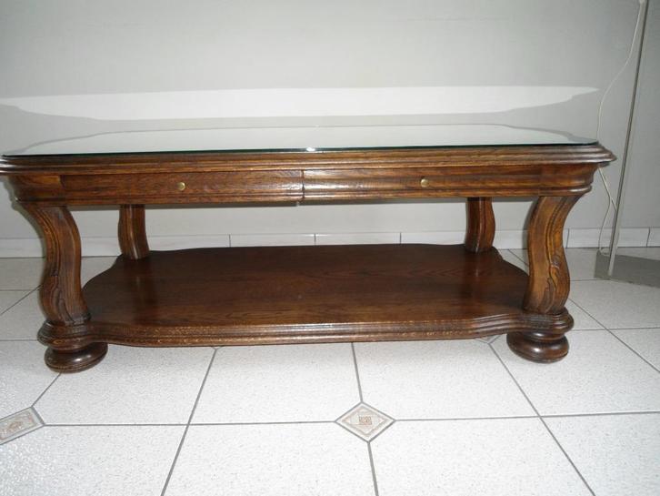 massief eiken salontafel. Oerdegelijk. Gelijk nieuw, Huis en Inrichting, Tafels | Salontafels, Eikenhout, Glas, Ophalen