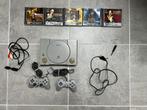 PlayStation 1 + 5 games + 2 controllers + kabels, Ophalen of Verzenden, Gebruikt, Avontuur en Actie