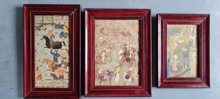 3 Perzische illuminated miniaturen prenten, Antiek en Kunst, Kunst | Niet-Westerse kunst, Ophalen of Verzenden