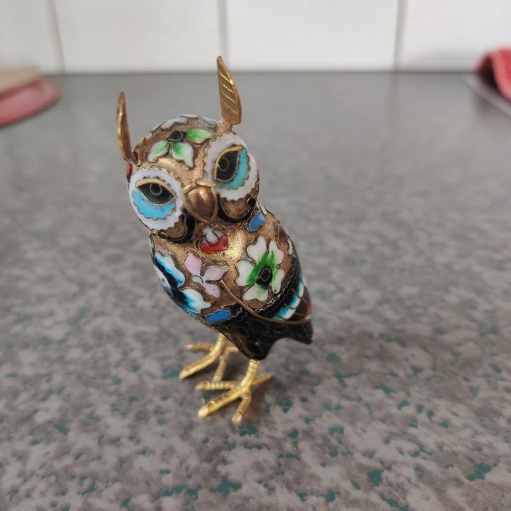 Uiltje koper/emaille, Verzamelen, Beelden en Beeldjes, Zo goed als nieuw, Dier, Ophalen